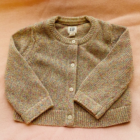 EUC Baby Gap Rainbow Metallic Button Up Knit Cardigan Sweater - Picture 4 of 14